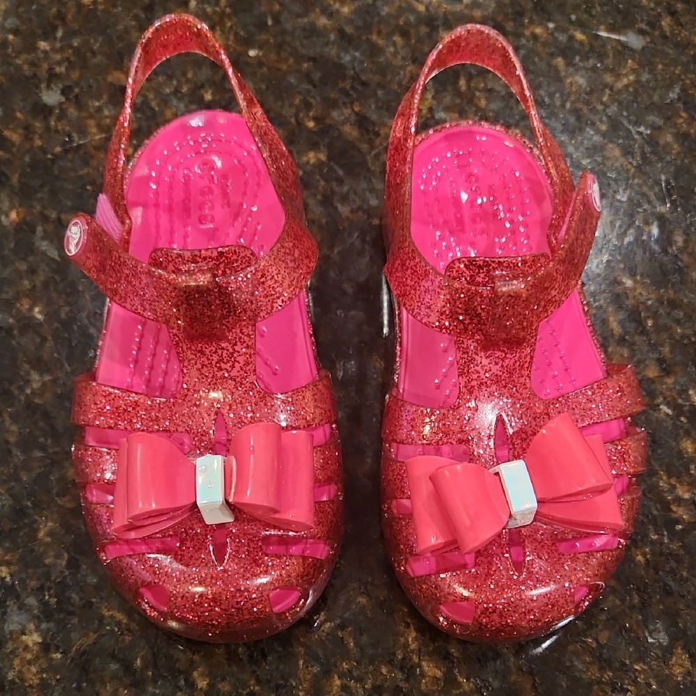 CROCS Glittery Pink Kids Sandals with Bow